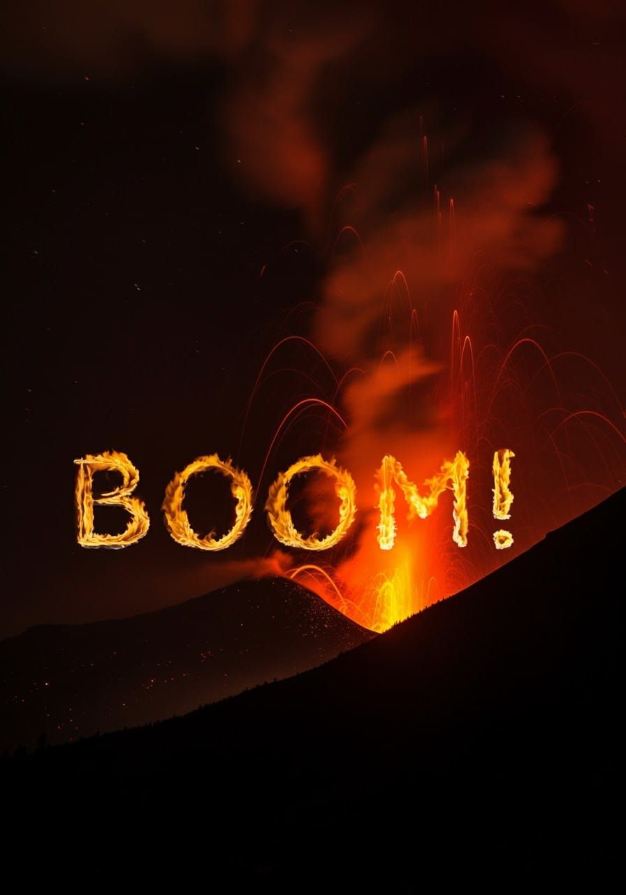 Fiery Volcano Eruption Spells Out "Boom!"