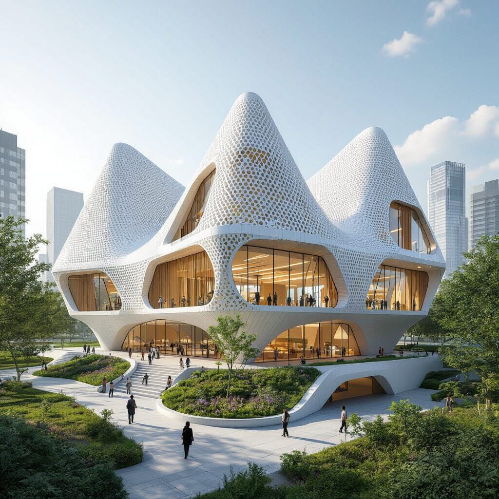 Futuristic Zaha Hadid Style School Render