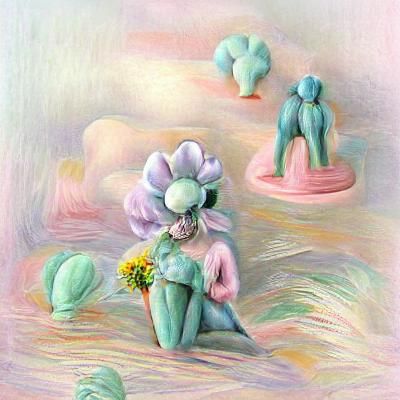 Woman Surrounded by Pastel Flowers
