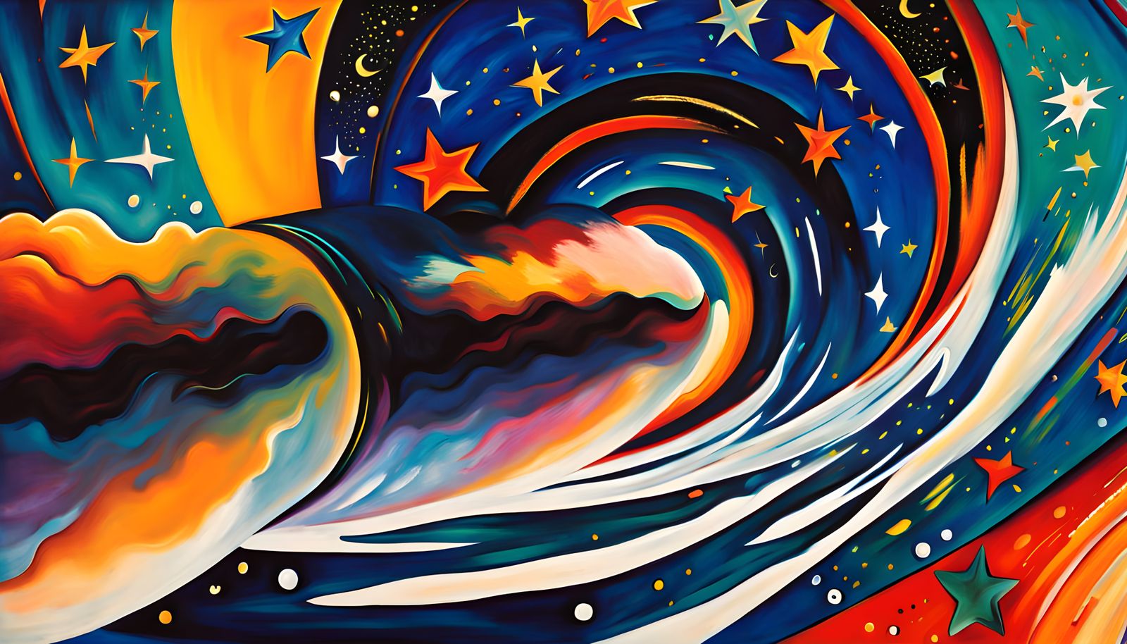 Surreal Cosmic Vortex in Vibrant Iridescent Oil Painting