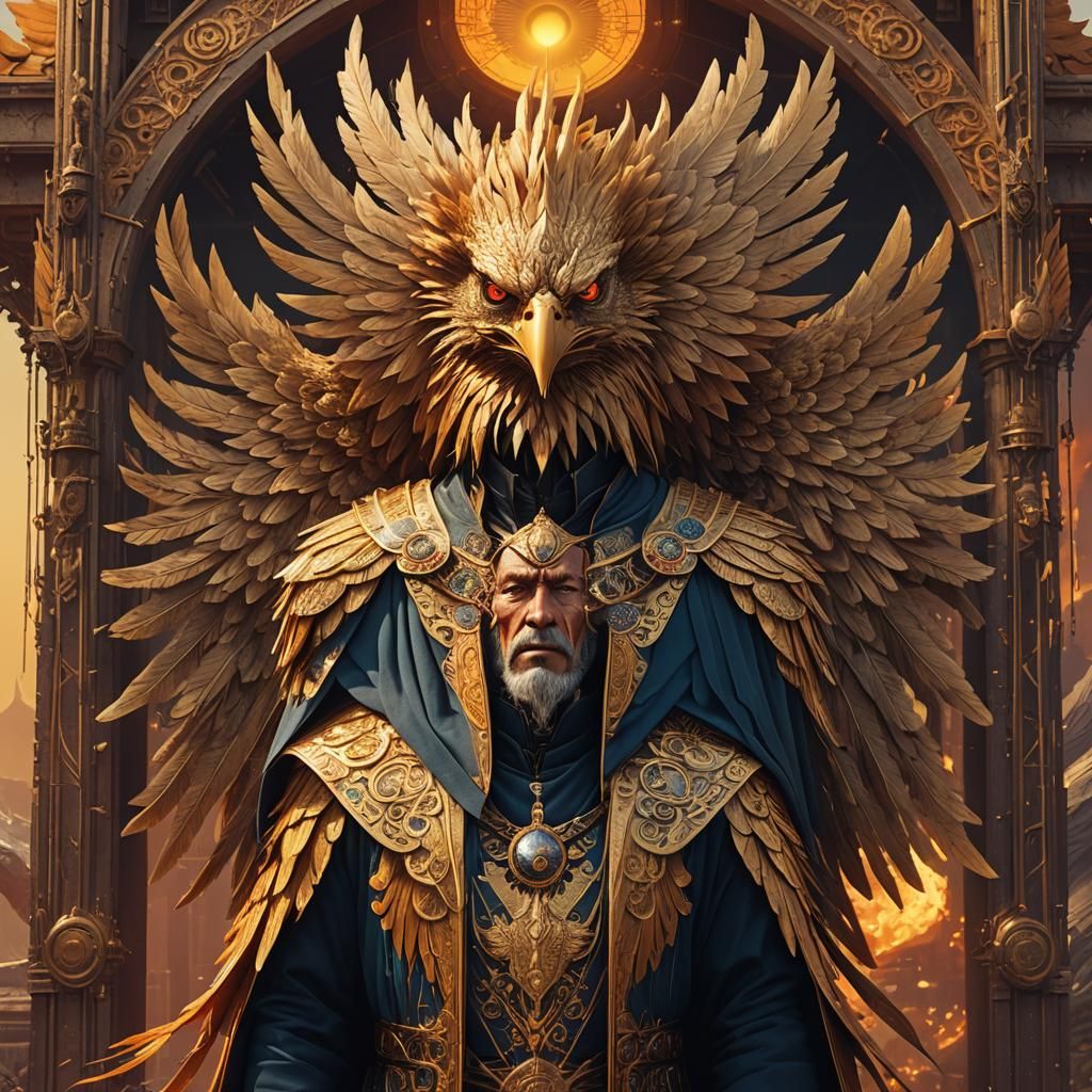 Emperor Tarot Card with Phoenix in Digital Art