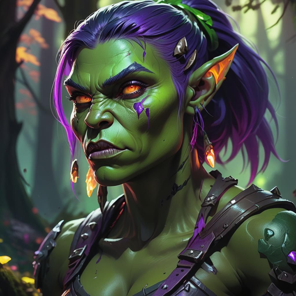 Green Orc with Purple Hair in Marvel Style