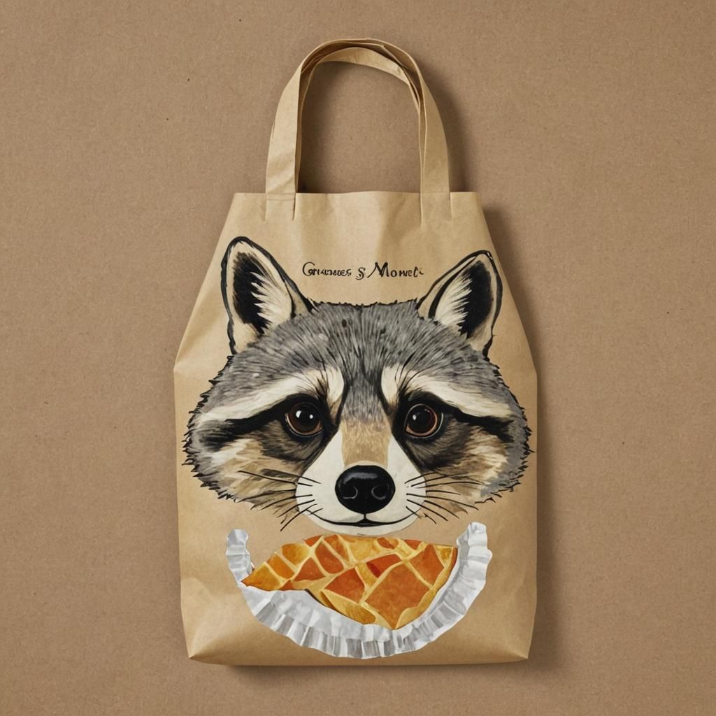 Raccoon Food Bag in Cubist-Impressionist Style