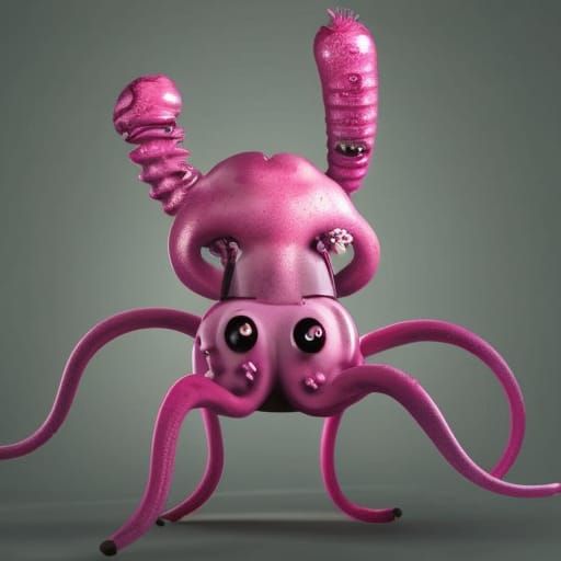 Eldritch Pink Tentacle Creature with Antennae