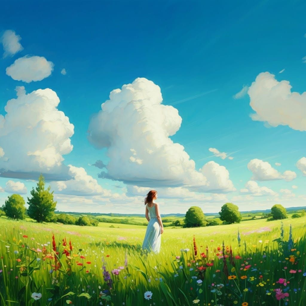 Serene Summer Landscape in Impressionist Style