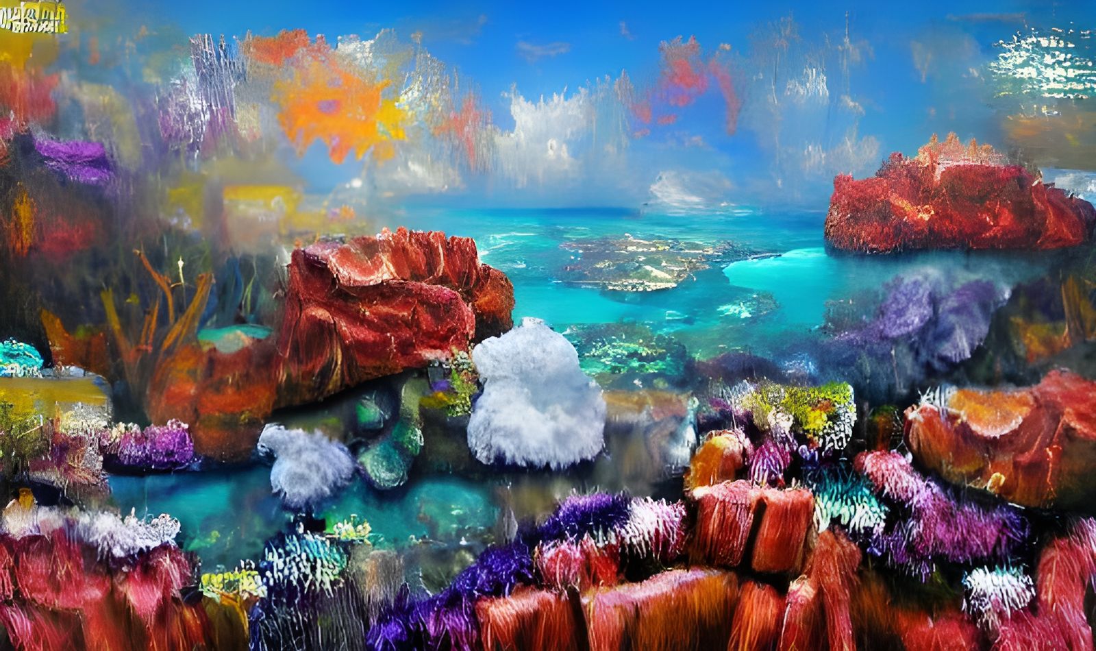 Colorful Coral Reef in Expressionist Oil Painting Style