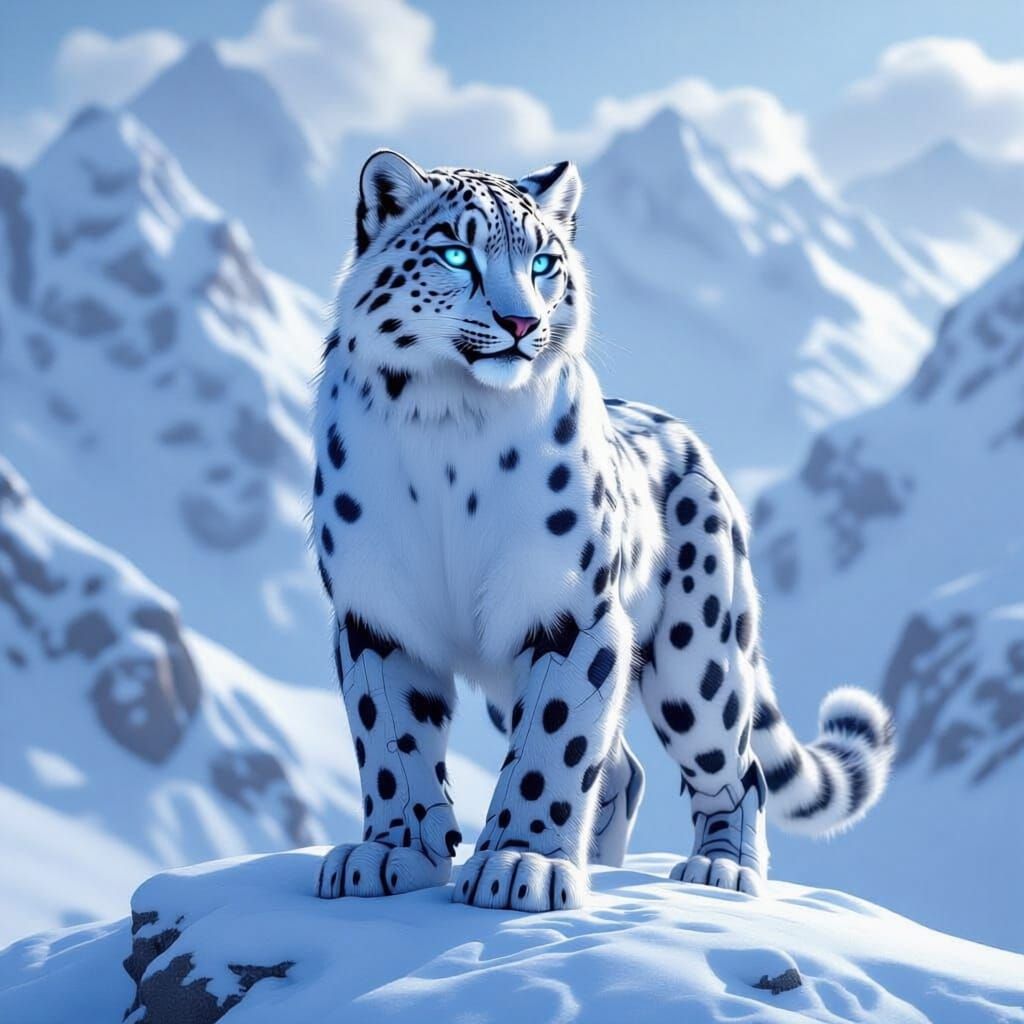 Robotic Snow Leopard in Winter Landscape