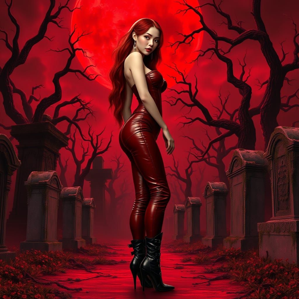 Gothic Vampire Goddess in Crimson Leather