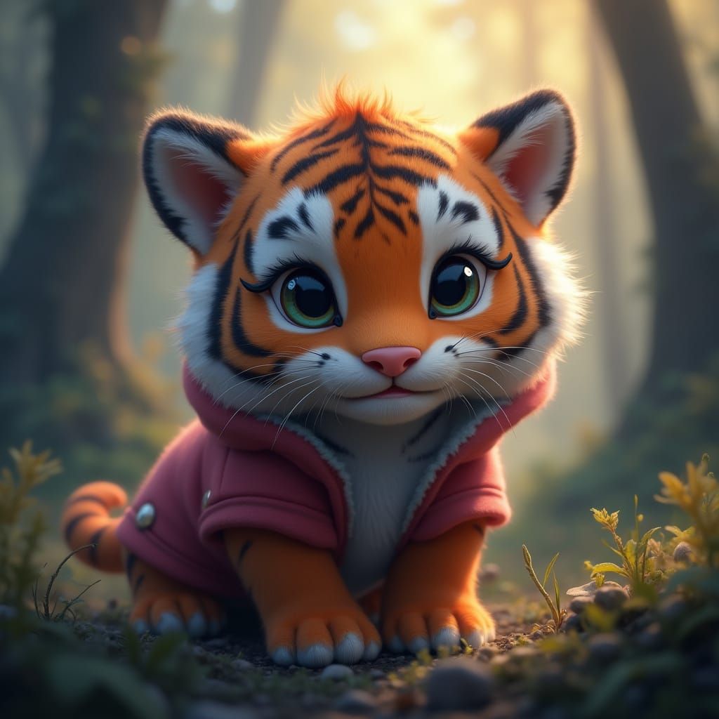 Adorable Saber-Tooth Tiger Cub in Fantasy Forest