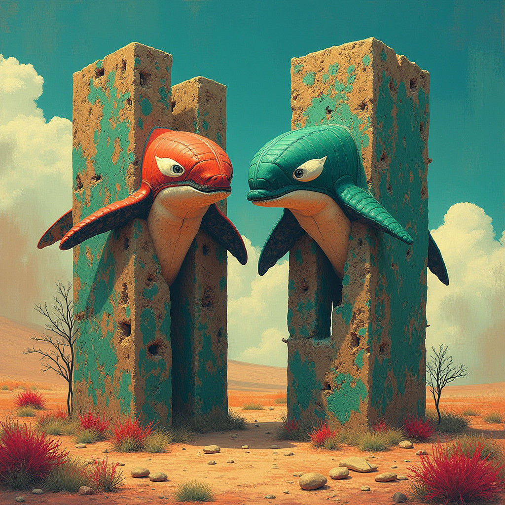 Dancing H Blocks with Green Orcas