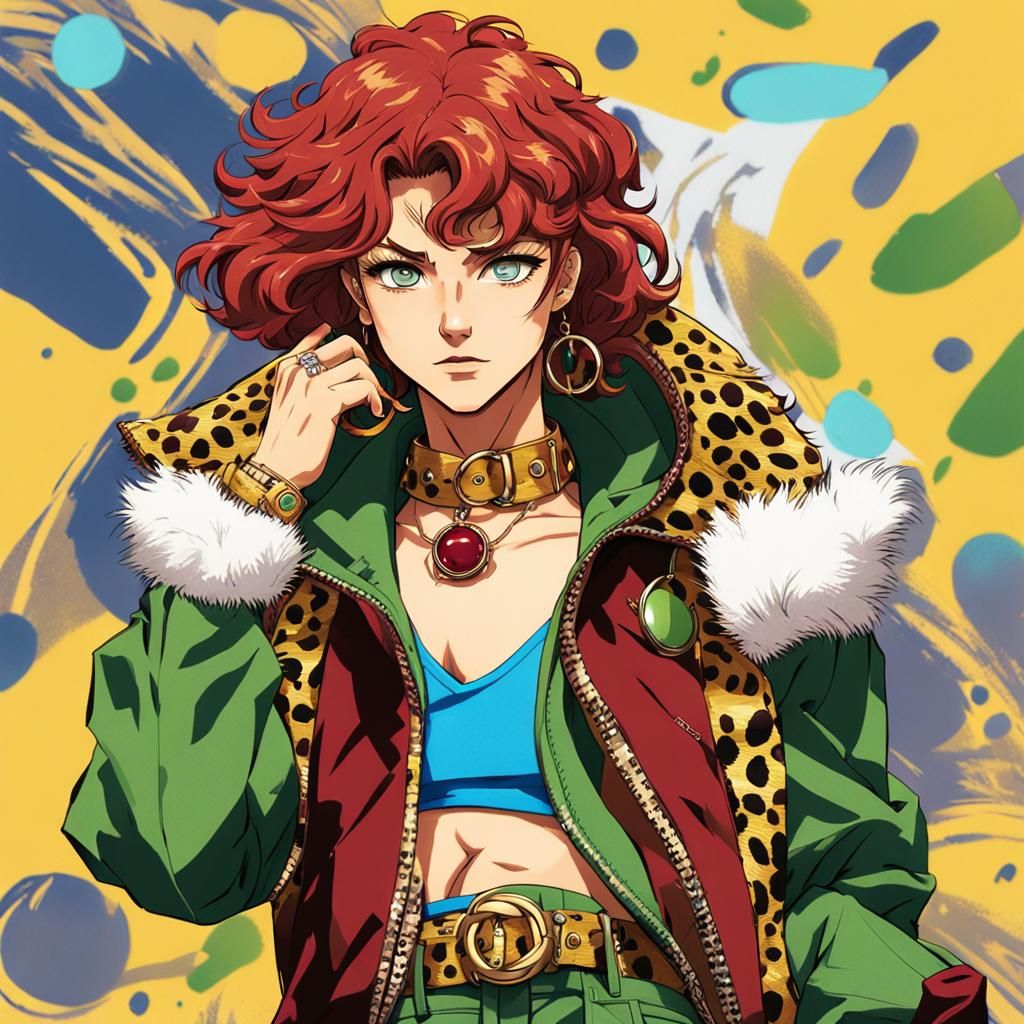Vibrant Anime Woman in JoJo's Bizarre Adventure Style