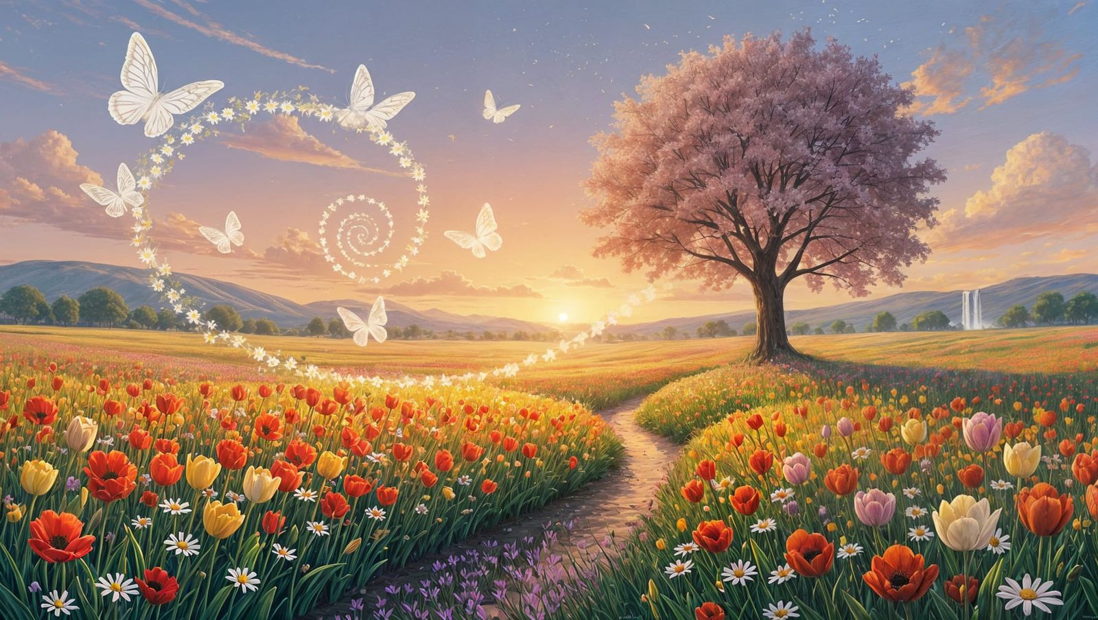 Surreal Landscape of Blooming Wildflowers under Lavender Sun...