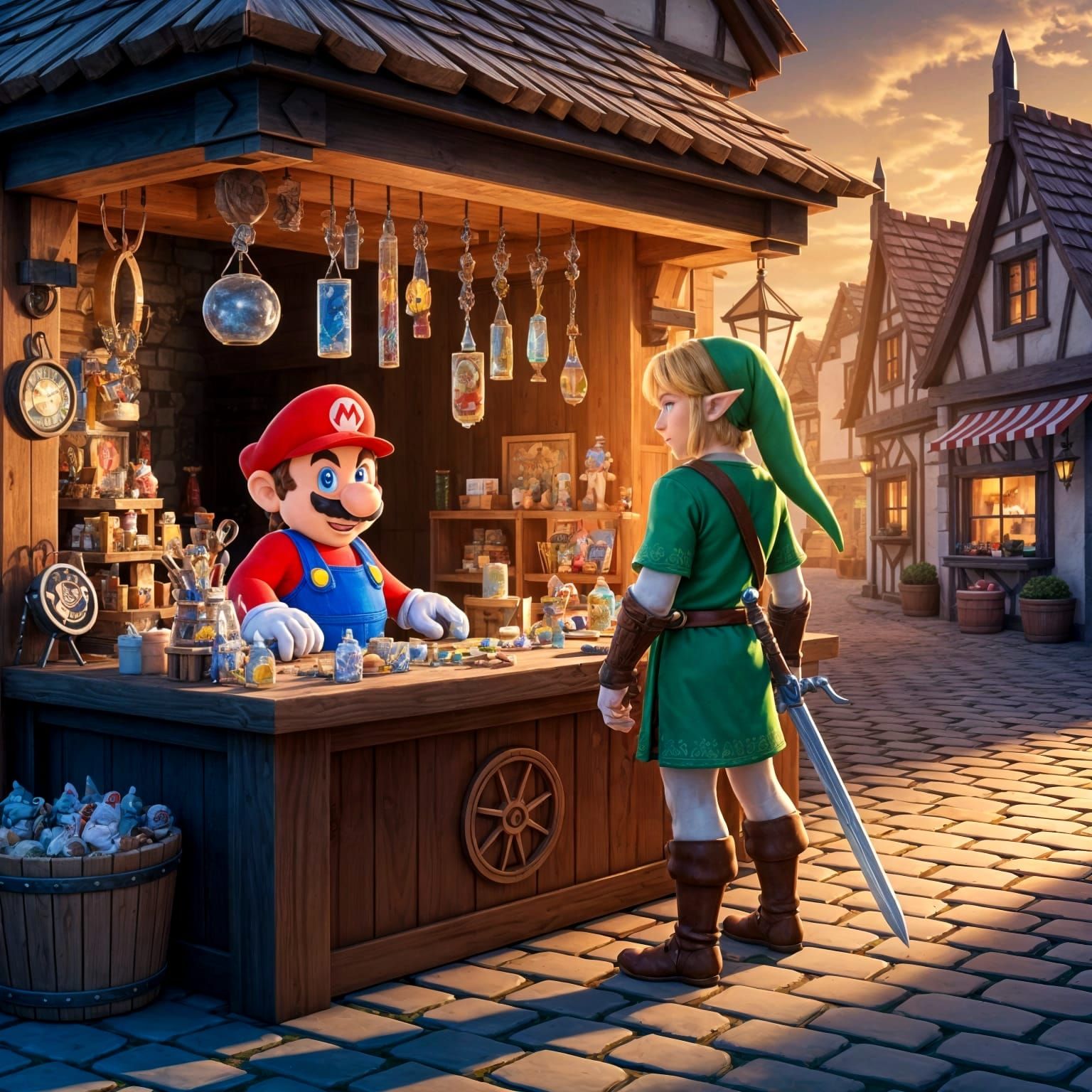 Medieval Marketplace Encounter in Warm, Golden Light