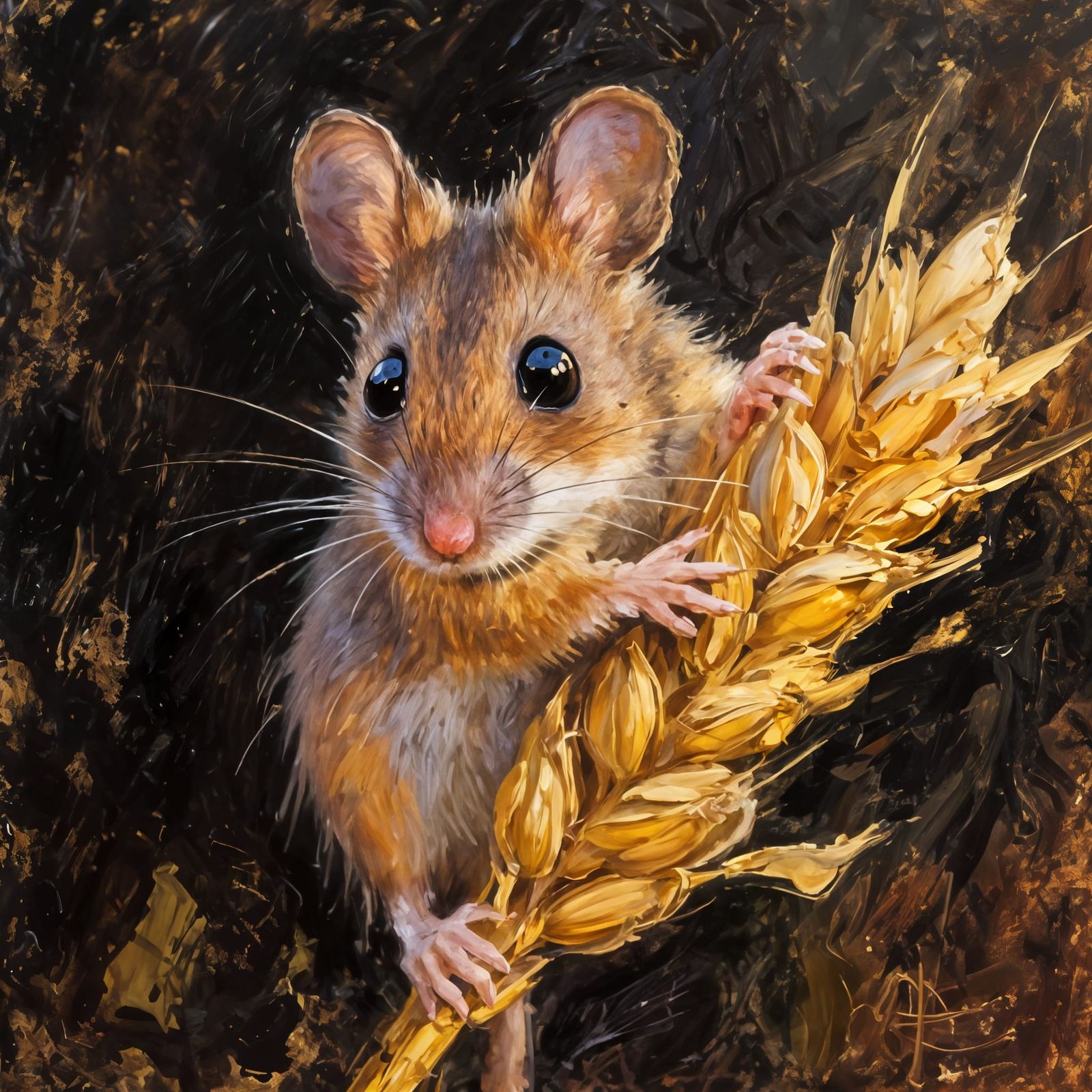 Adorable Field Mouse Oil Painting with Chiaroscuro Lighting