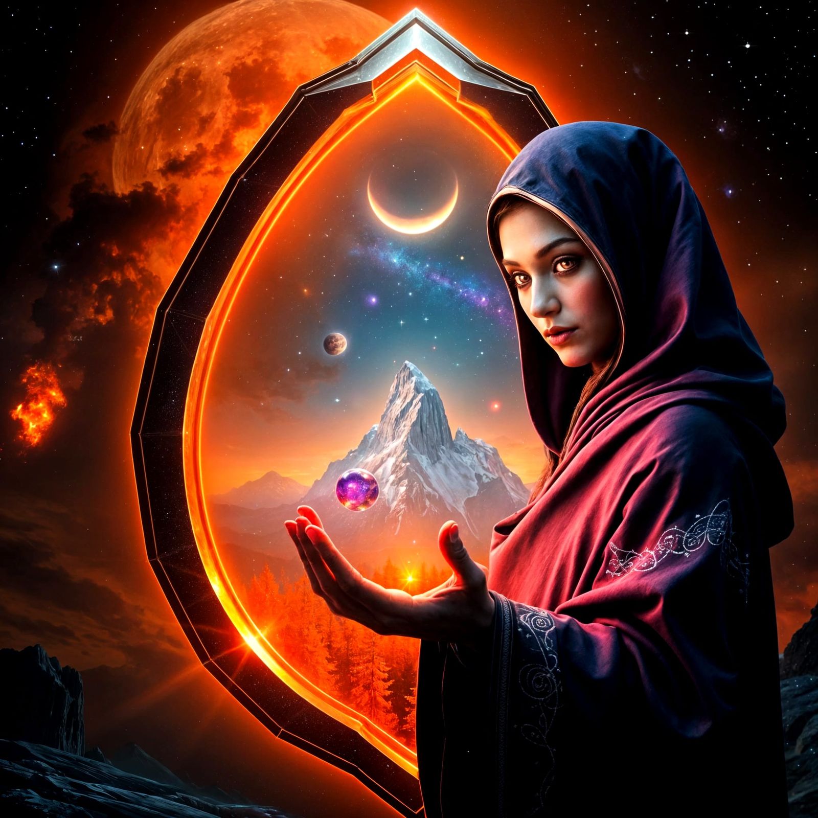 Drow Elf Goddess in Neon Prism, Galaxy Constellation