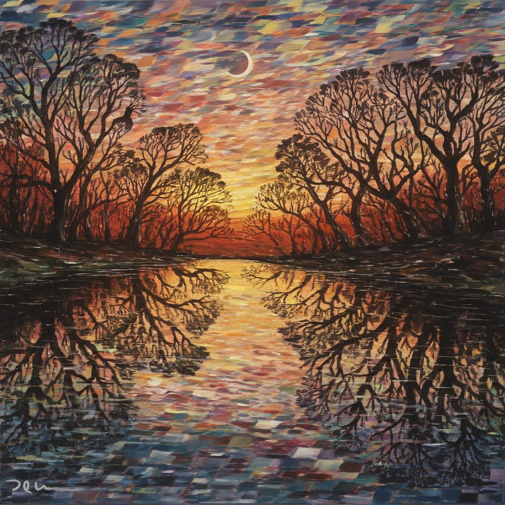 Surreal Nature Landscape in Neo-Primitivist Style