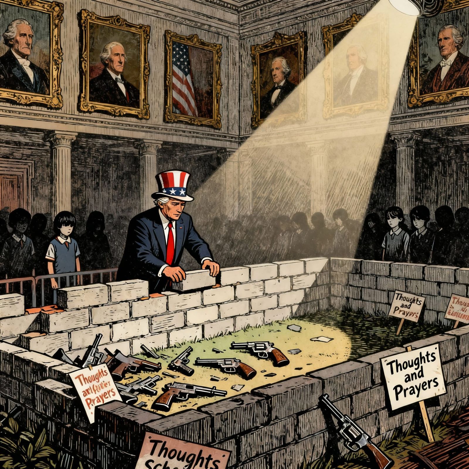 Political Cartoon Exposing Hypocrisy in Grand Hall