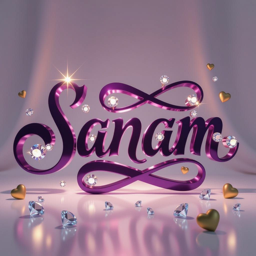 Elegant Metallic "Sanam" Calligraphy with Gemstones