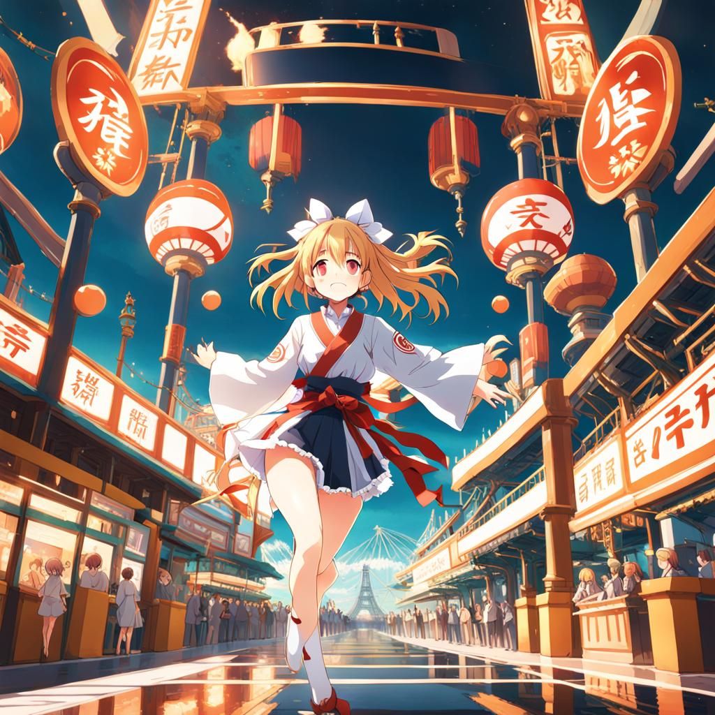 Chibi Anime Idol Girl Jumps in Amusement Park