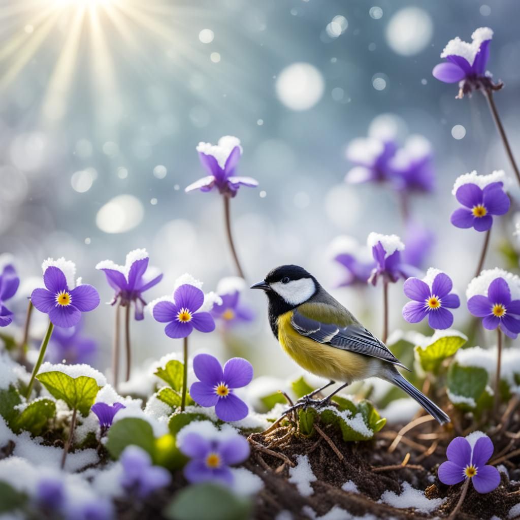 Violets Bloom Under Winter Sun: Spring Concept Art