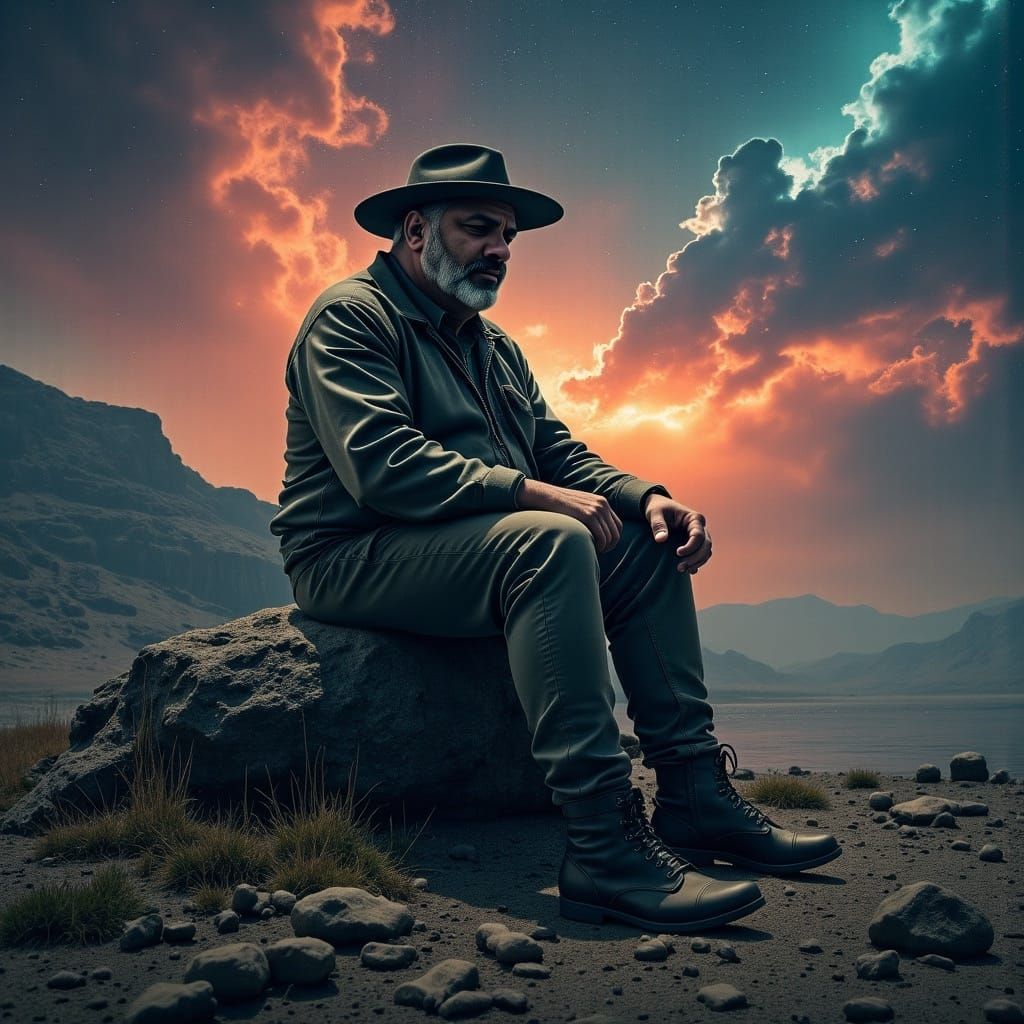 Space-Age Prospector in a Nebula Sky