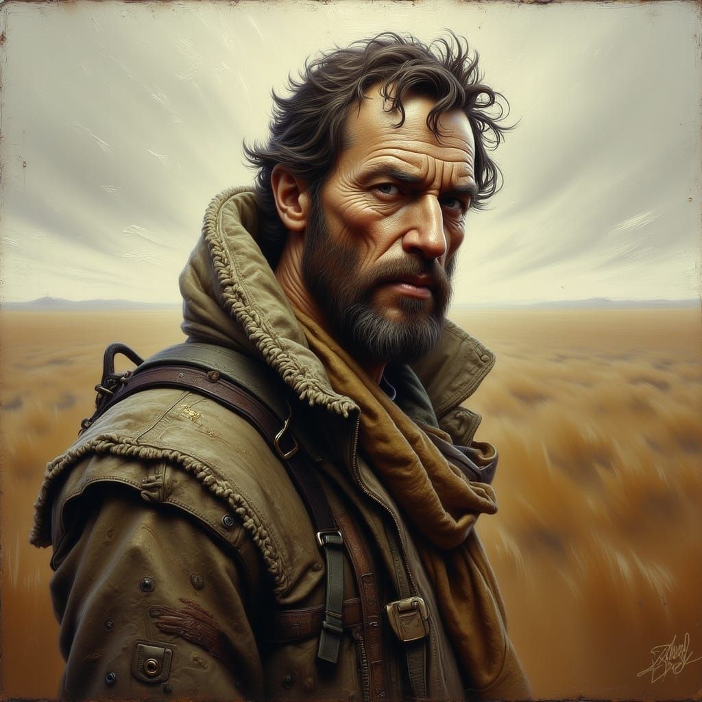 Stoic Man Portrait in Earth Tones