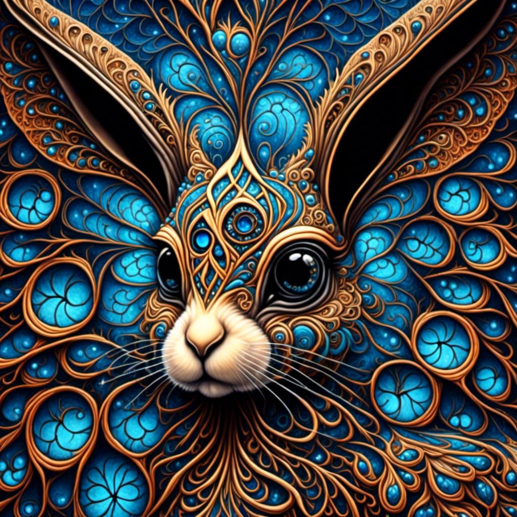 Art Nouveau Fractal Rabbit with Holographic Fur