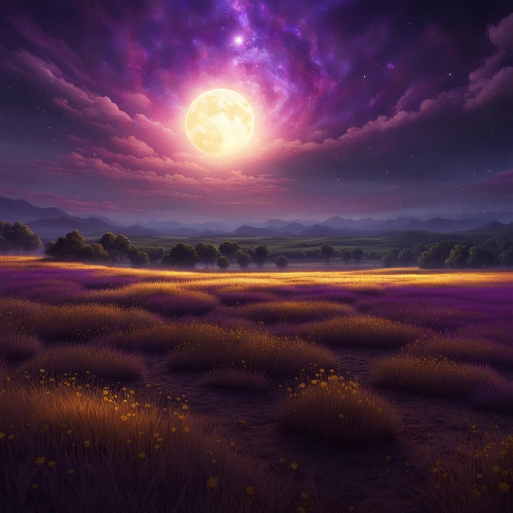 Starry Midnight Field in Dark Fantasy Style