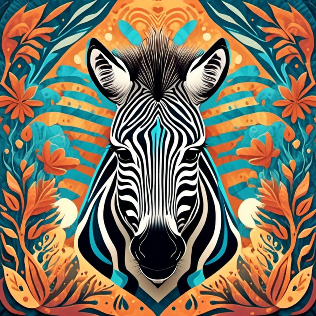 Zebra in Ornate Savanna with Fractal Patterns