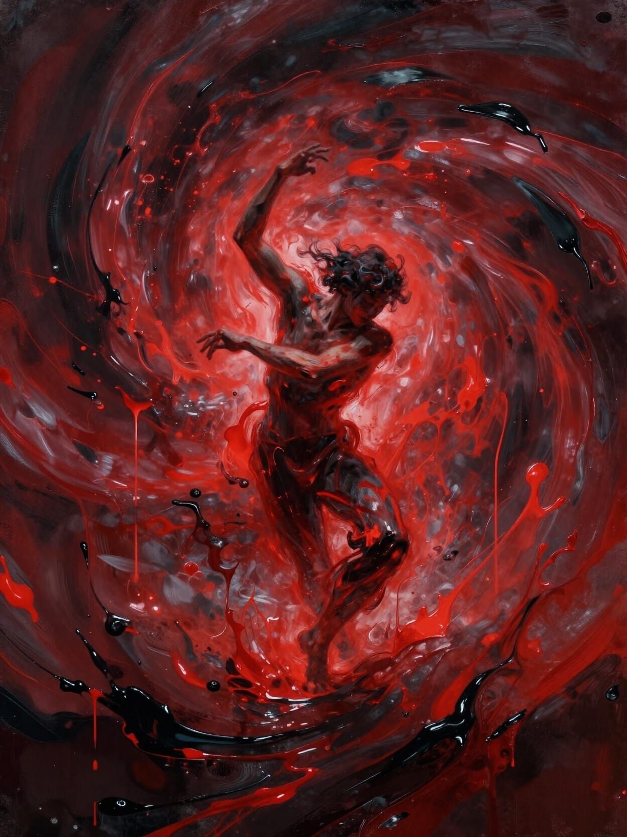 Expressionist Figure in Swirling Red Energy Storm