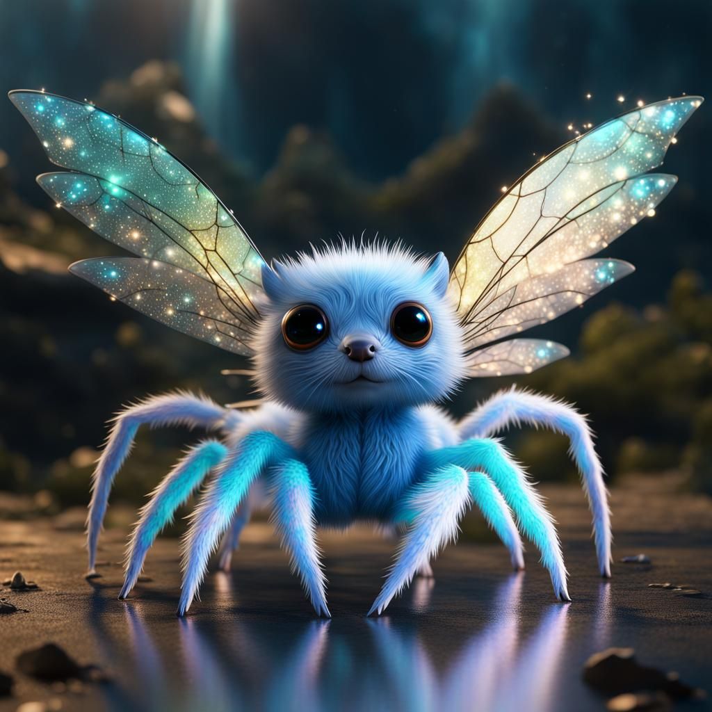 Winged Otter Spider with Sparkling Eyes in Fantasycore Style