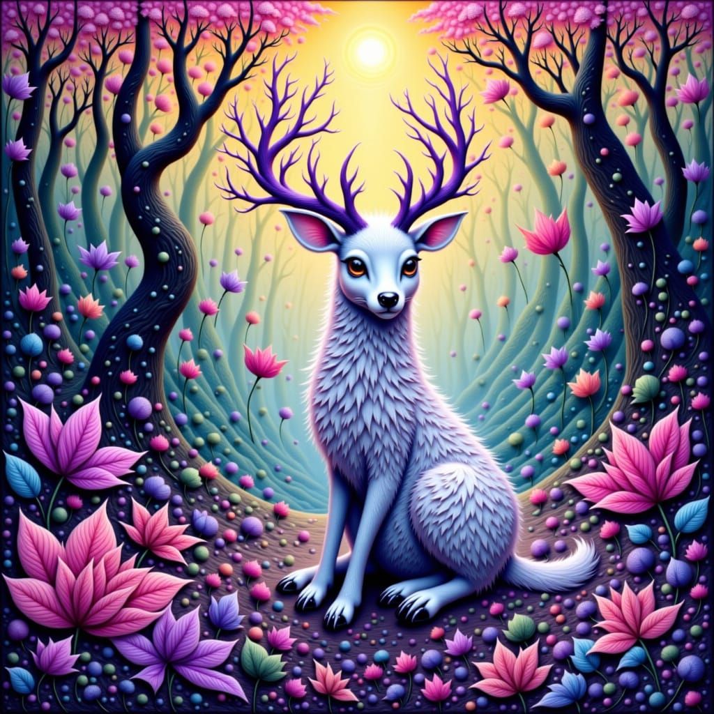 Glowing Forest Creature with Amethyst Antlers as Impasto Pai...
