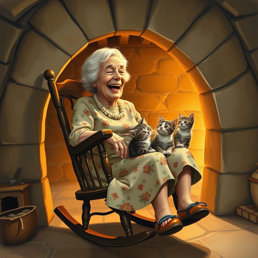 Warm Cozy Afternoon with Elderly Woman and Kittens