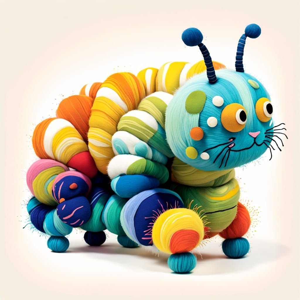 Whimsical Fabric Caterpillar in a Monet-Inspired Art Style
