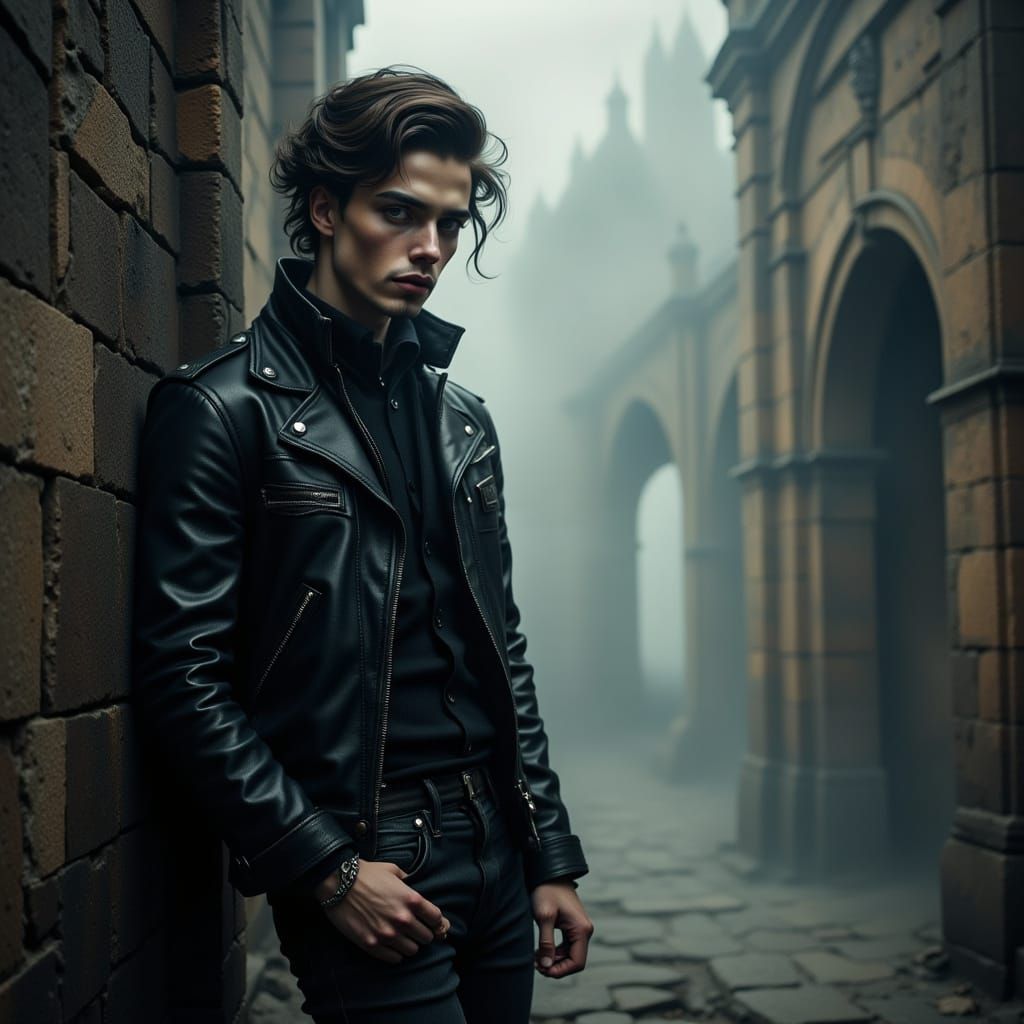 Mysterious Gothic Man in Dark Noir Style
