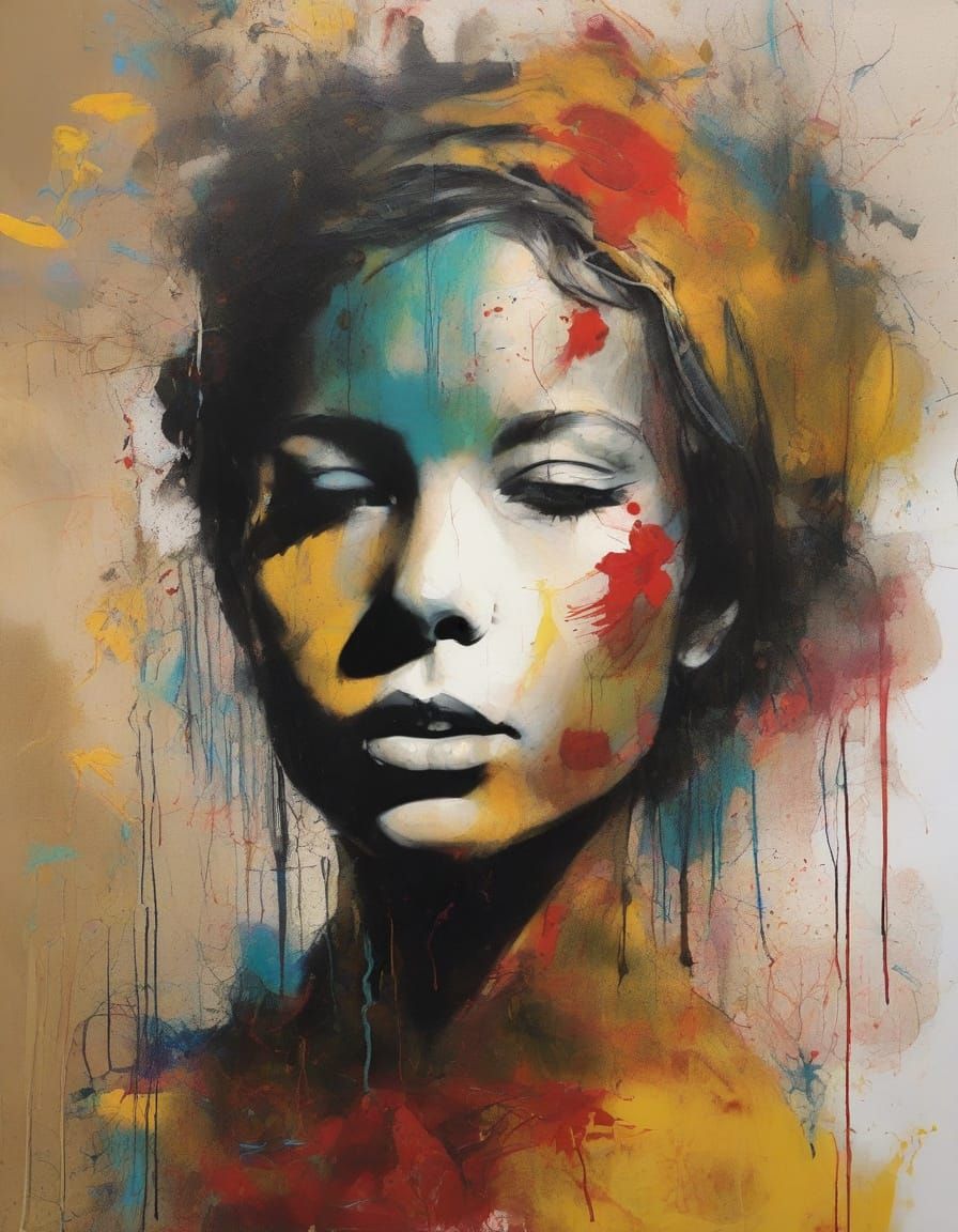 Dramatic Baby Portrait in Vibrant Ink Splatters and Stains