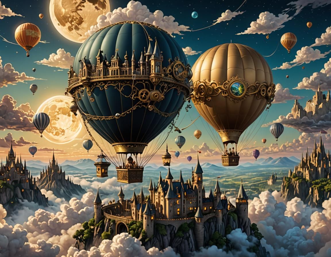 Stitchpunk Hot Air Balloon in Dreamy Landscape