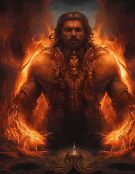 Dramatic Portrait of a God of Fire
