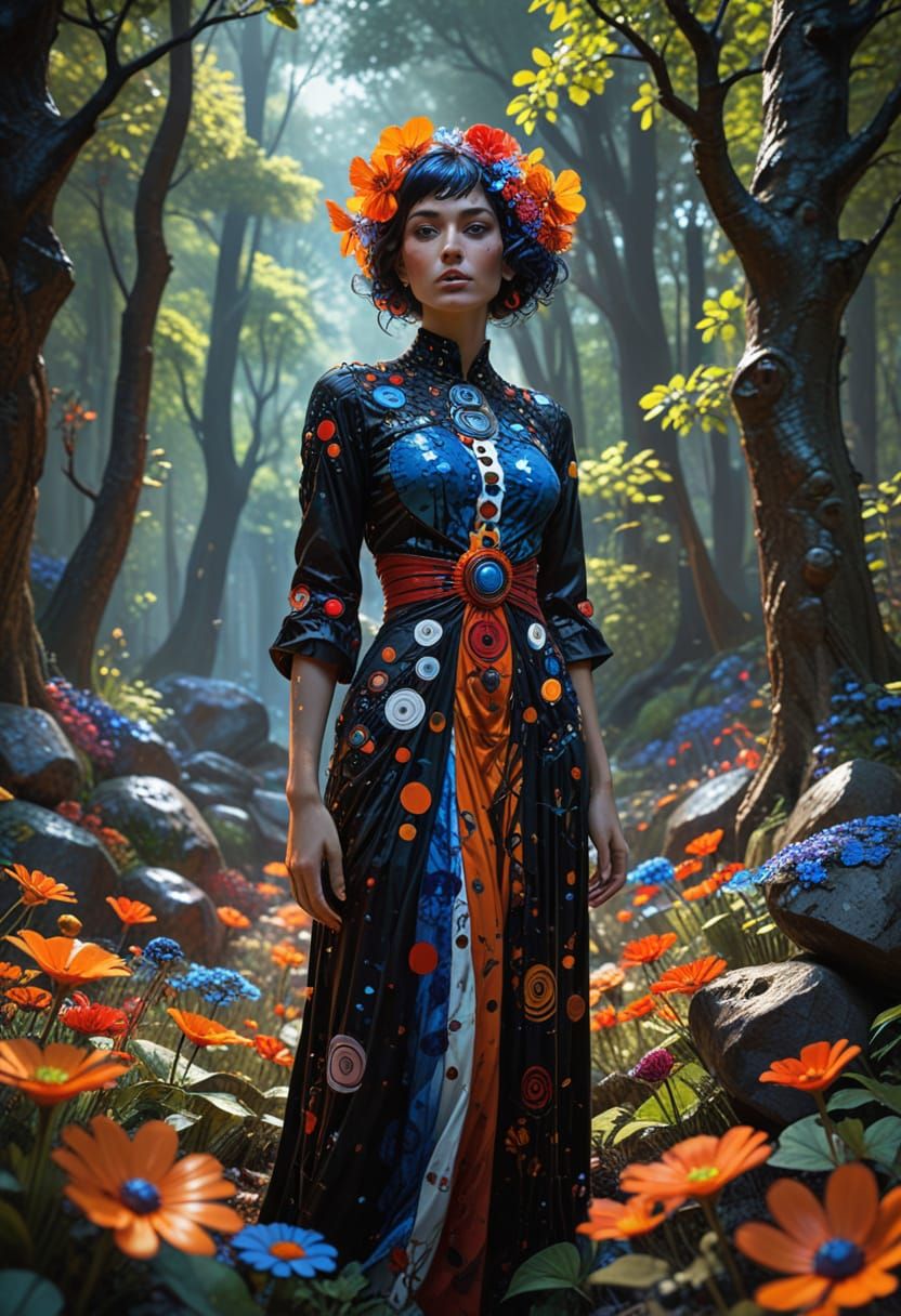 Vibrant Woodland Goddess in Pop Art Style