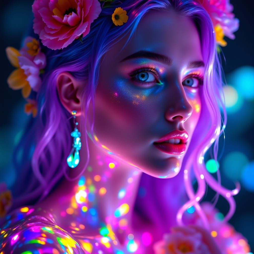 Surreal Cityscape Illuminated by Iridescent Neon Lights