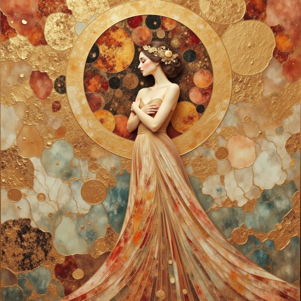 Golden Goddess of Nature in Art Nouveau Style