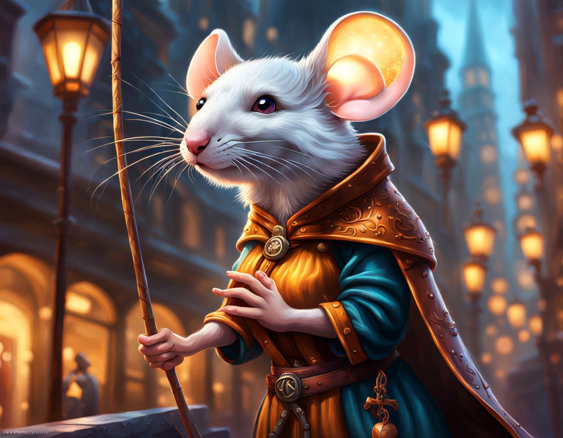 The elegant female mouse adventurer seeks for the cheeze wizard in the City of Fools.