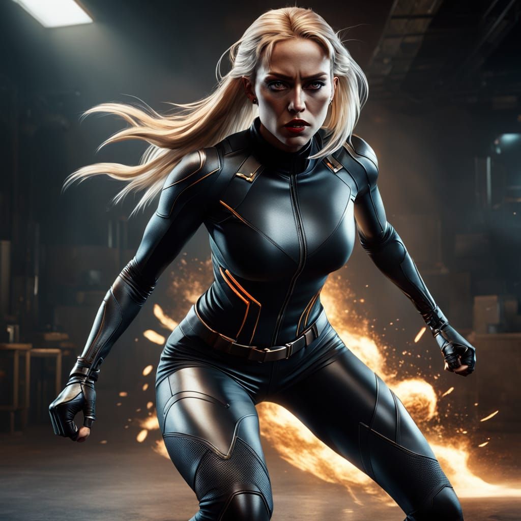 Hyperrealistic 3D Art of Blonde Woman Attacking