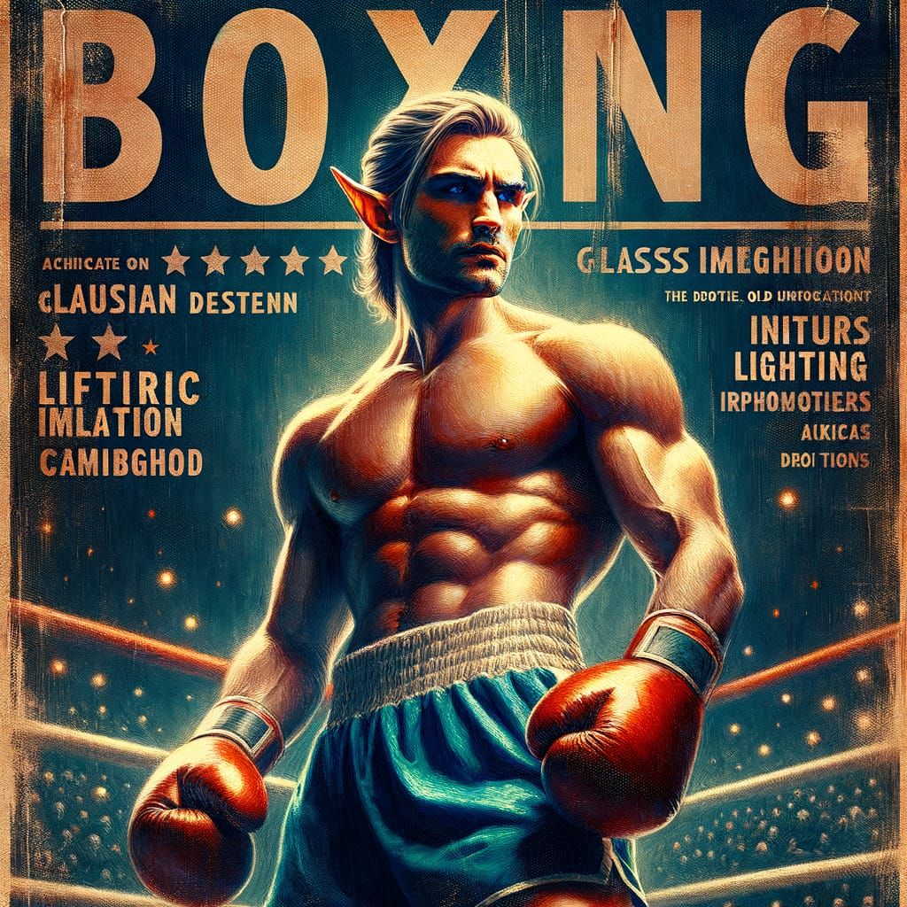 Vintage Elven Boxer Oil Painting: Classic Boxing Match Poste...