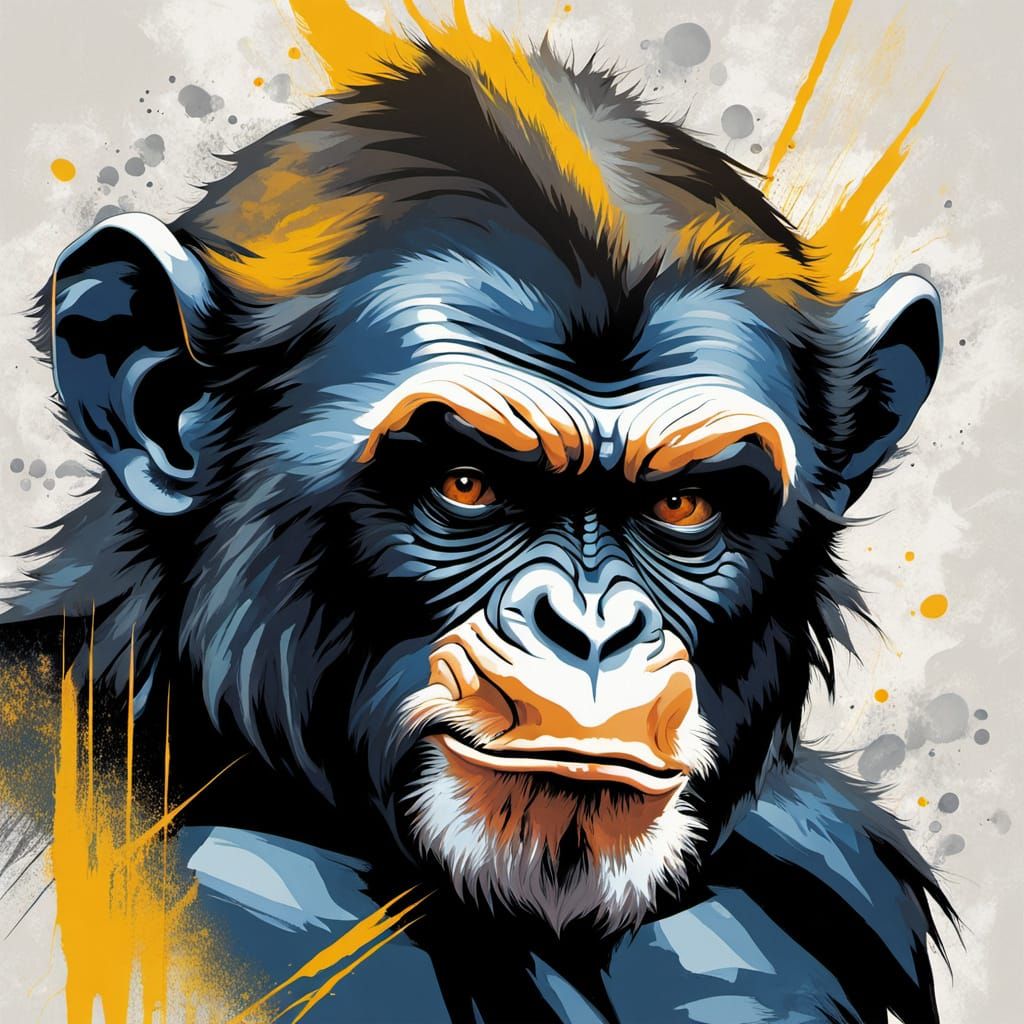 Abstract Chimp Wolverine with Fine Details