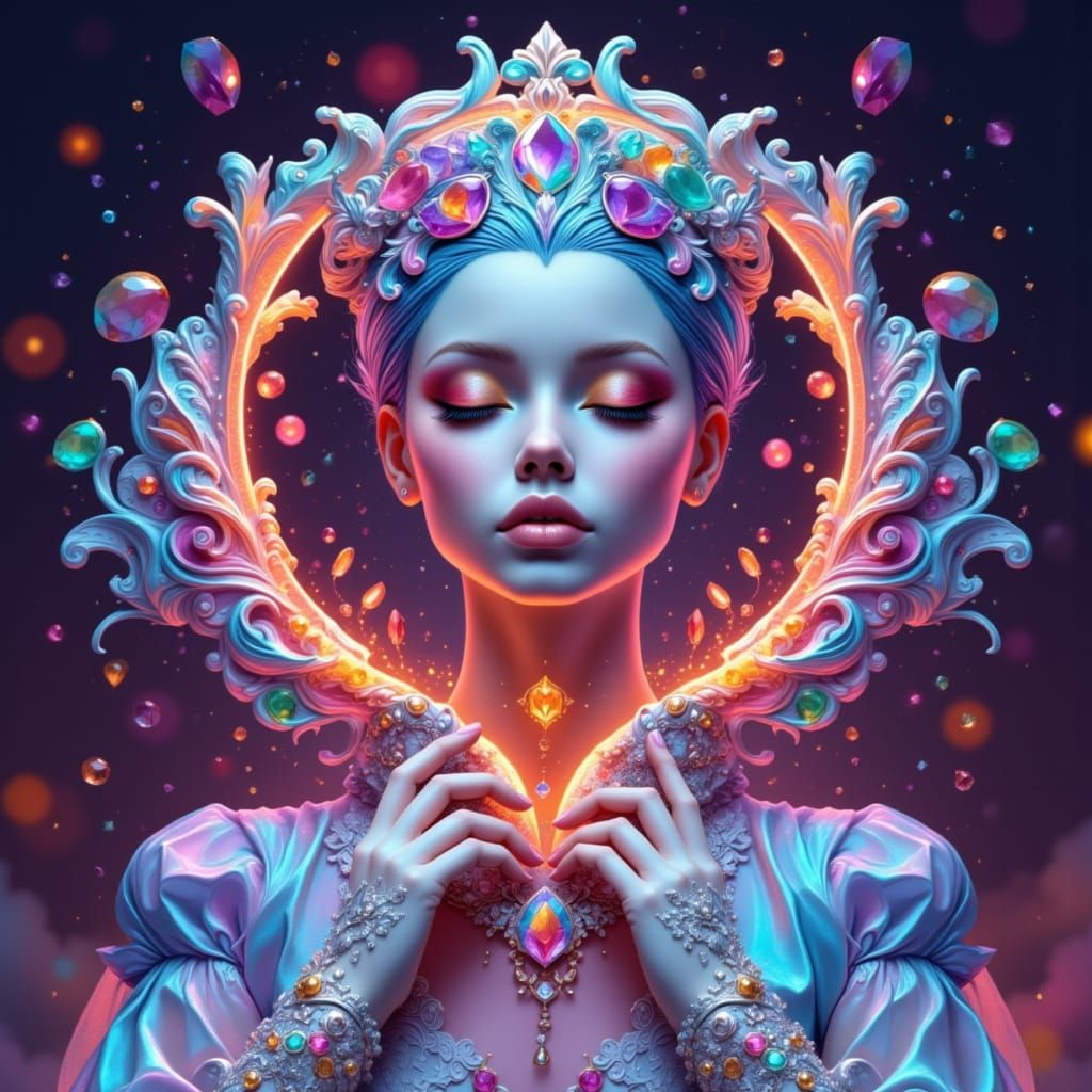 Rainbow Doll Woman in Superflat Style