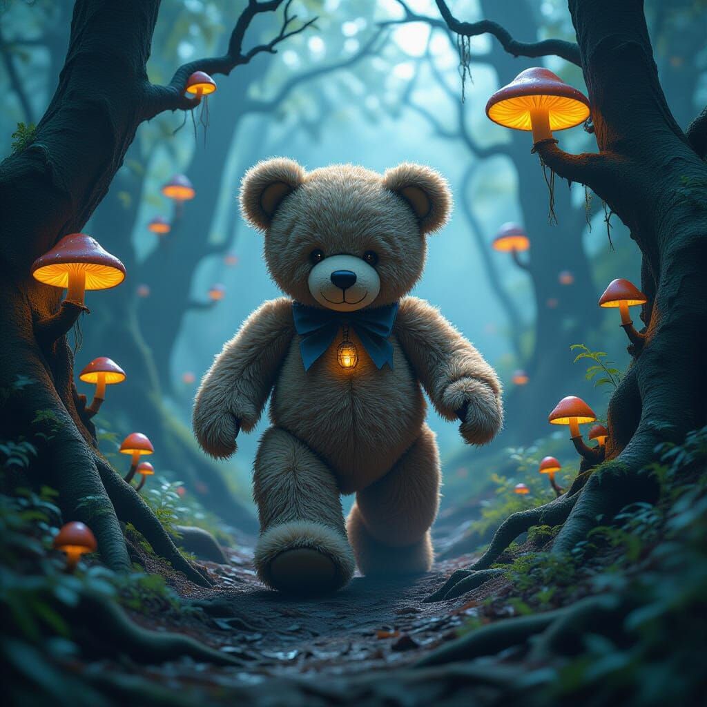 Fantasy Teddy Bear Adventure in Spooky Forest