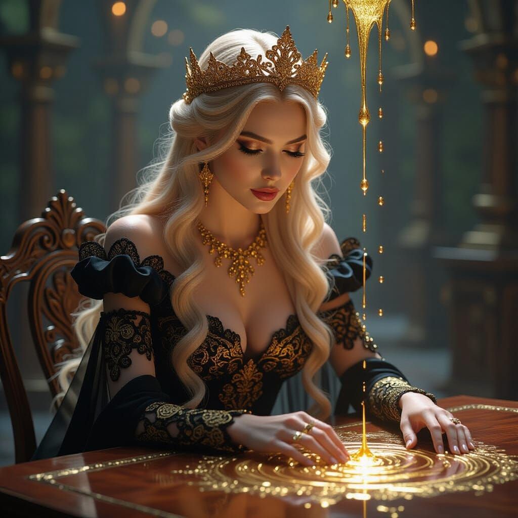 Queen Midas Transforms Table to Gold