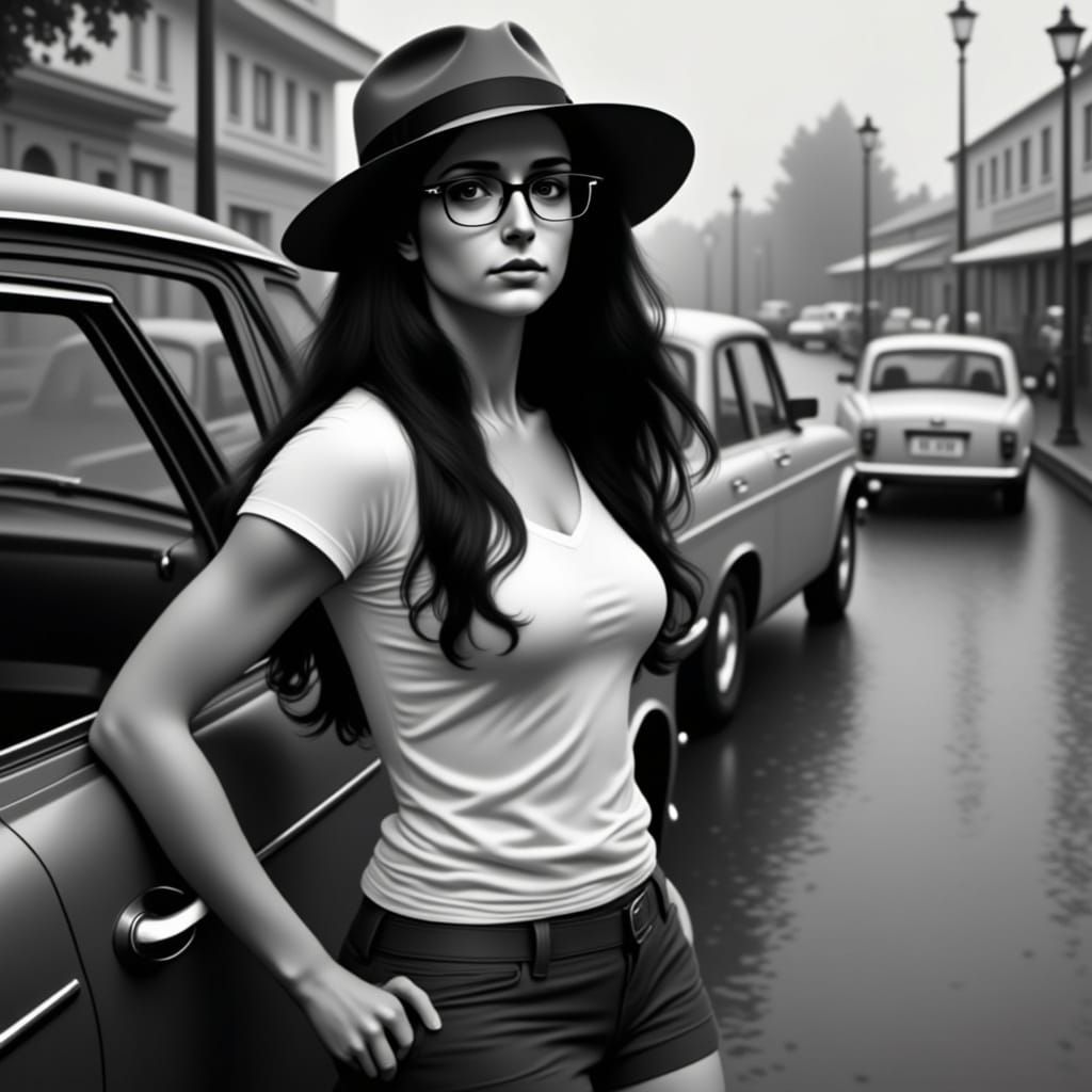 Jewish Woman in Rain: Hyperrealistic Cinematic Portrait