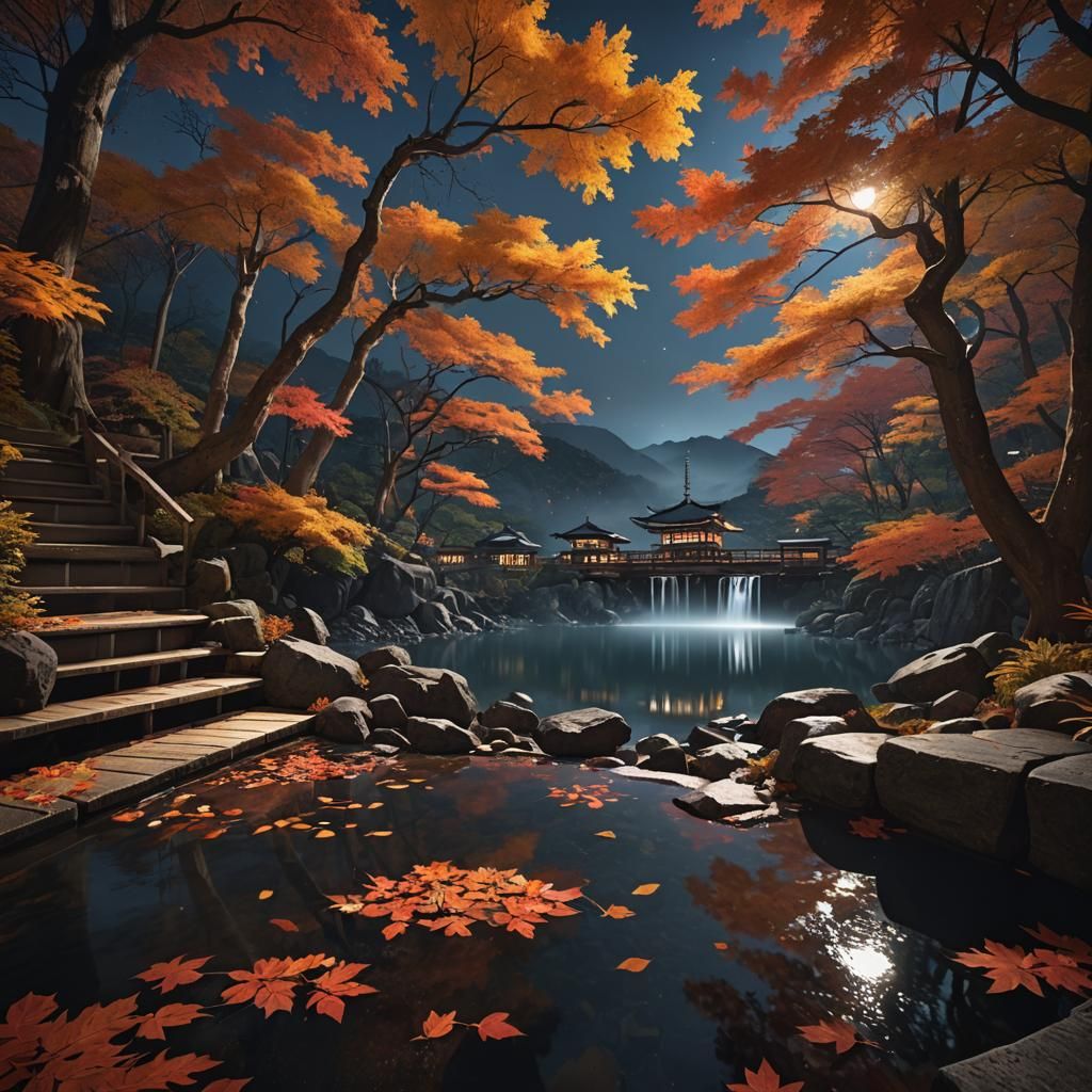 Shima Hot Spring Sekizenkan at Night in Autumn